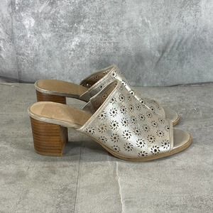 Jack Rogers Women's Silver Leather Ronnie Perforated Peep-Toe Sandals SZ 7